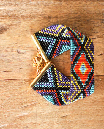 manchette yucatan - 1 - Tienda Elena - perles de rocaille - multicolore et doré - bijou ethnique - bohème chic - navajo