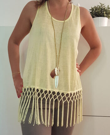 Tienda Elena – Mode et inspiration mexicaine – top franges – jaune – 1 – bohème chic Tienda Elena - Mode et inspiration mexicaine - top franges - jaune - 1 - bohème chic