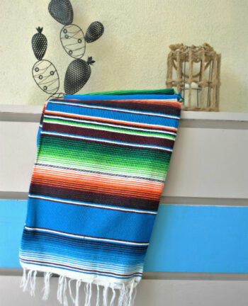 Tienda Elena - Couverture mexicaine turquoise - Sarape turquoise - Décoration et artisanat mexicain - Fait main - Hecho en Mexico - 2