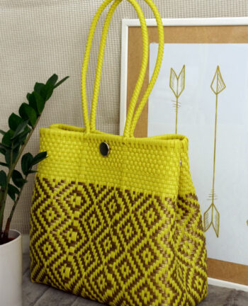 Tienda Elena - Mode et inspiration mexicaine - décoration et artisanat mexicain - fait main - hecho en Mexico - Sac cabas mexicain tissé ethnique chic jaune et doré - tendance bohème chic - 1