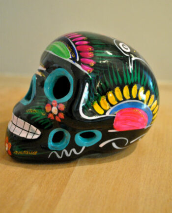 Tienda Elena - - Crâne mexicain en céramique noir - Calavera noire - Décoration et artisanat mexicain - Fait main - hecho en Mexico - 1