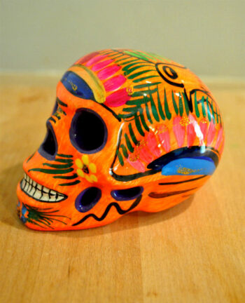 Tienda Elena - Crâne mexicain en céramique orange - Calavera orange - Décoration et artisanat mexicain - Fait main - hecho en Mexico - 1