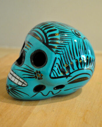 Tienda Elena - Crâne mexicain en céramique vert canard - Calavera vert canard - Décoration et artisanat mexicain - Fait main - hecho en Mexico - 1