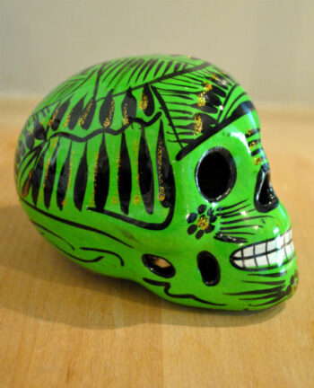 Tienda Elena - Crâne mexicain en céramique vert et noir - Calavera verte - Décoration et artisanat mexicain - Fait main - hecho en Mexico - 1