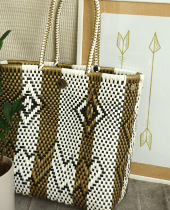 Tienda Elena - Mode et inspiration mexicaine - décoration et artisanat mexicain - fait main - hecho en Mexico - Sac cabas mexicain tissé ethnique chic blanc et doré - tendance bohème chic - 1