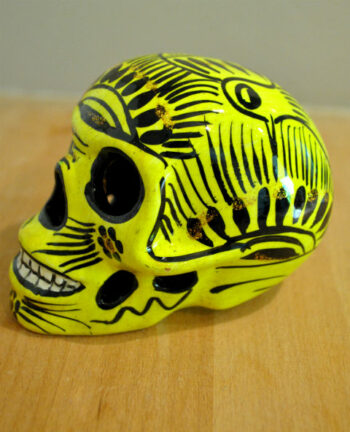 Tienda Elena - Crâne mexicain en céramique jaune et noir - Calavera mexicana - Décoration et artisanat mexicain - Fait main - hecho en Mexico - 1