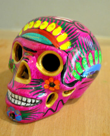 Tienda Elena - Crâne mexicain en céramique rose et doré - Calavera rose et doré - Décoration et artisanat mexicain - Fait main - hecho en Mexico - 2
