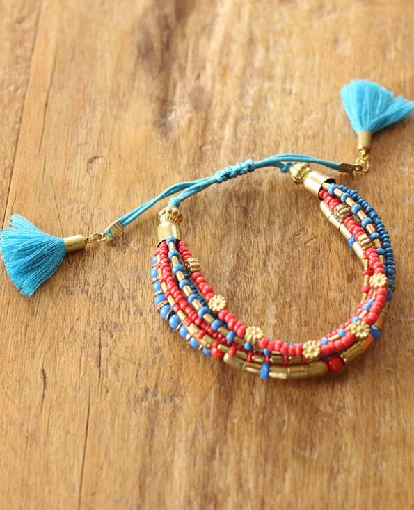 bracelet cancun - 1 - Tienda Elena - perles de rocaille - bleu et doré - bijou ethnique - bohème chic - indian spirit