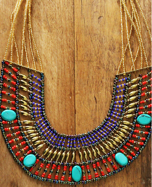 Tienda Elena - collier Mexico 1 - bijou ethnique - perles de rocaille multicolore et doré - look bohème - amérindien