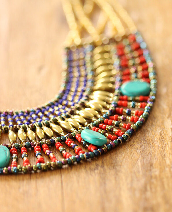 Tienda Elena - collier-mexico-2 - bijou ethnique - perles de rocaille multicolore et doré - look bohème - amérindien