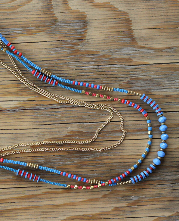 sautoir quintana - 2 - Tienda Elena - perles de rocaille - bleu et doré - bijou ethnique - bohème chic - indian spirit