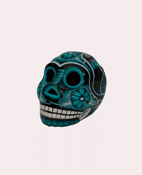 Petit crâne mexicain en céramique noir et vert - Tienda Elena - Déco du Mexique