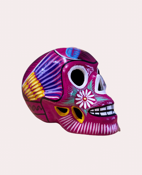 Crâne mexicain en céramique fushia - Tienda Elena - Déco du Mexique