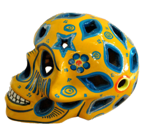 Calavera jaune, crâne mexicain en céramique